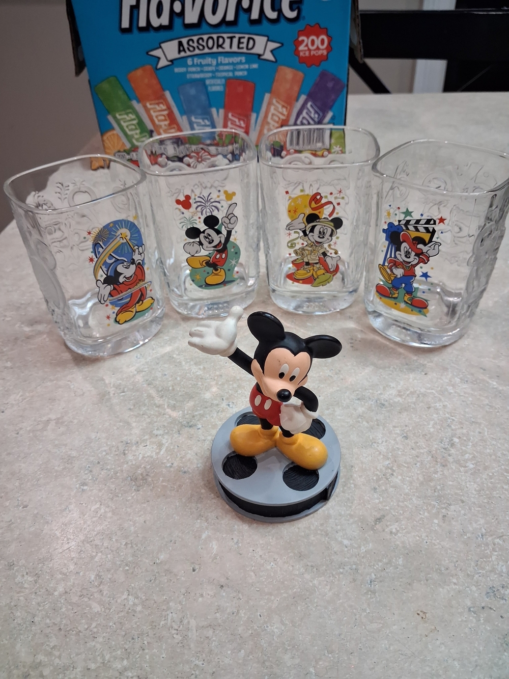 McDonald's Disney World Millennium Glasses And Mickey Figurine